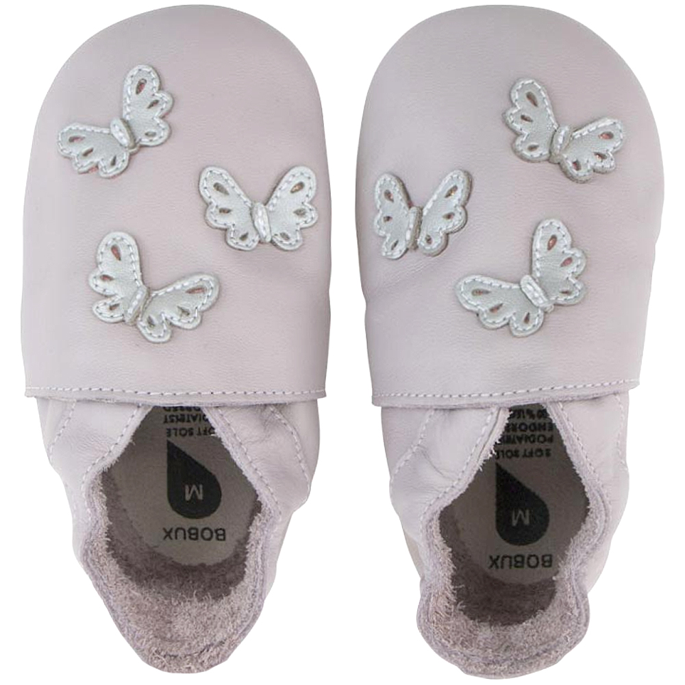 Bobux - Butterflies - Mädchen Leder-Krabbelschuhe - Lilagrau/Schmetterlinge (Lilac)