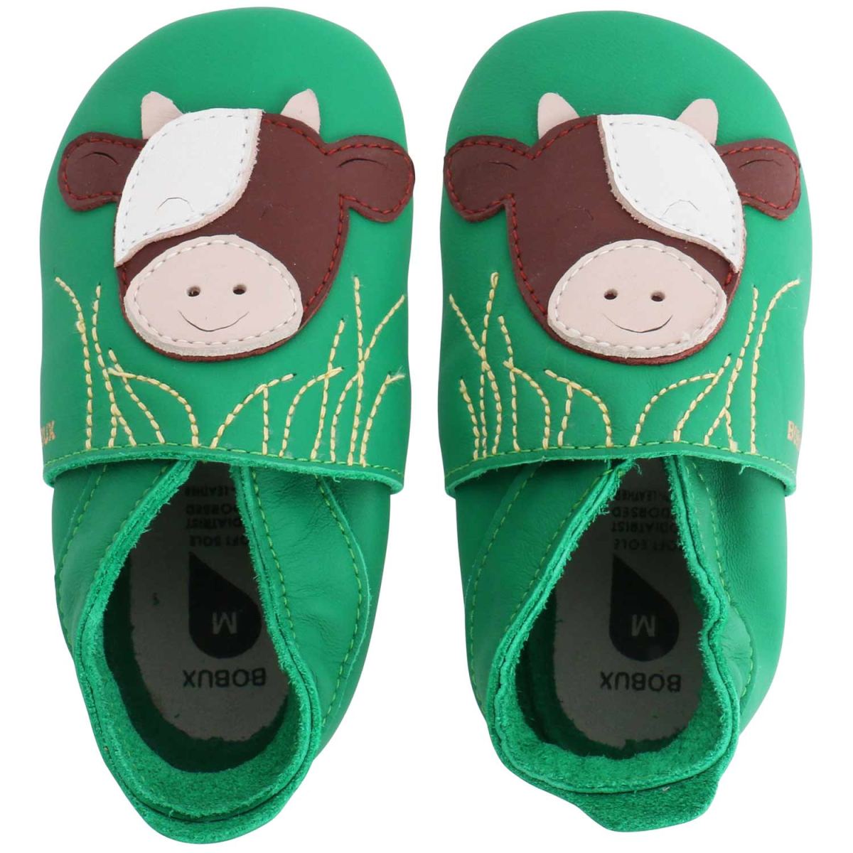 Bobux - Soft Sole Calf - Baby Krabbelschuhe aus Leder mit Kuhmotiv - Emerald