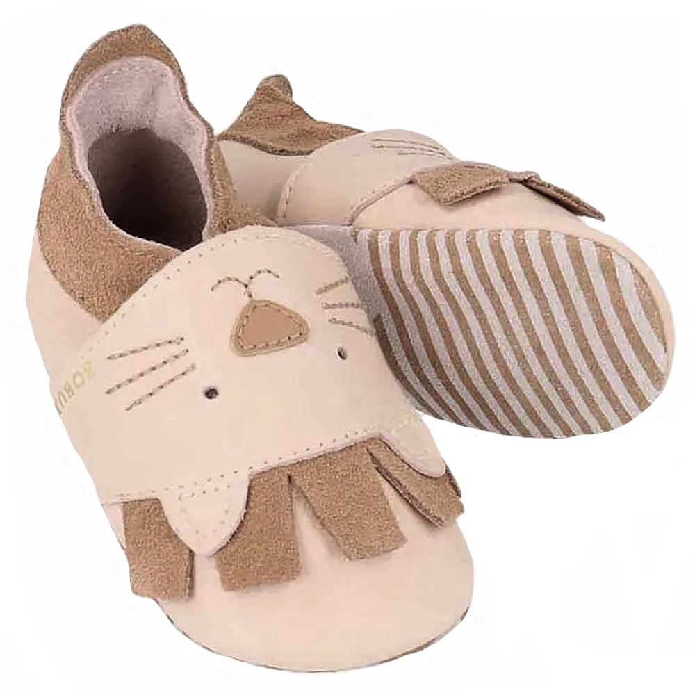 Bobux - Leo - Baby Weichsohlige Leder-Krabbelschuhe - Beige/Braun/Löwe (Oat) – Bild 2