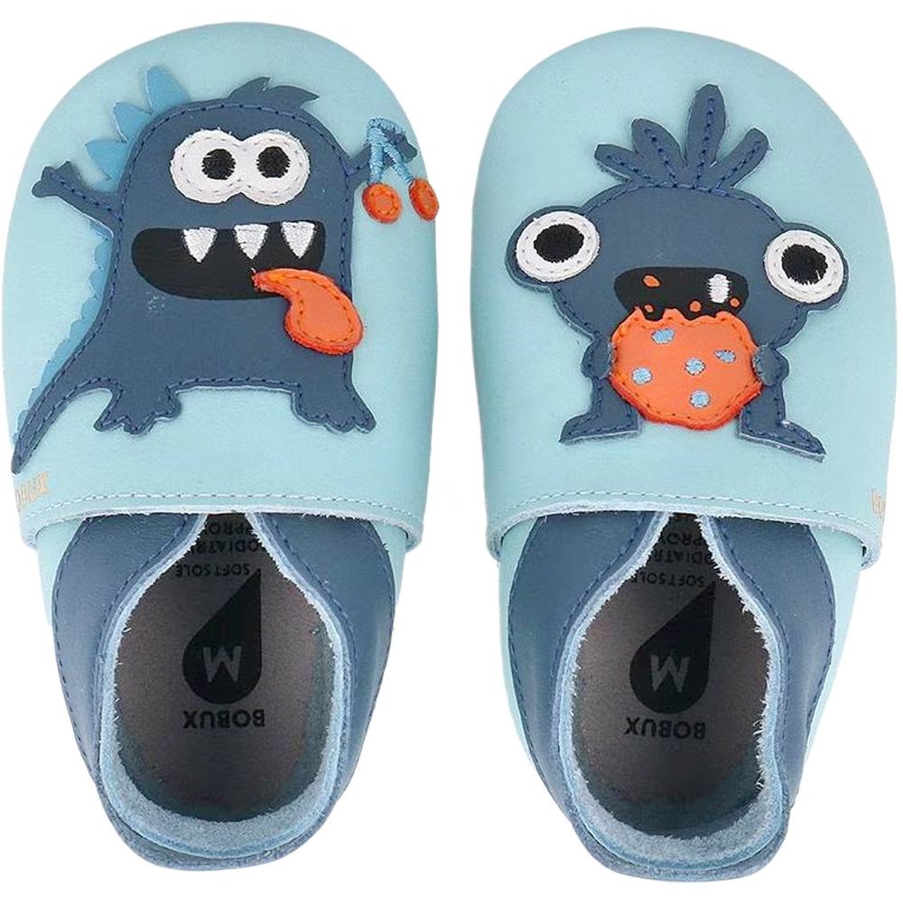 Bobux - Soft Sole Messy Monster - Kleinkinder Krabbelschuhe aus Leder - Hellblau (Celestial Blue)