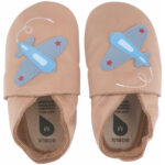 Bobux - Plane - Kleinkinder Weichsohlige Leder-Krabbelschuhe - Beige/Flugzeug (Caramel)