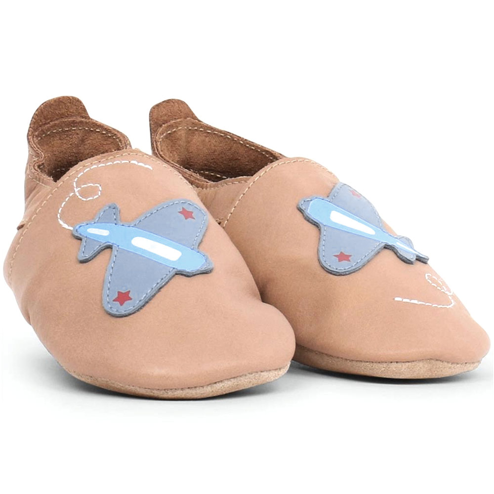Bobux - Plane - Kleinkinder Weichsohlige Leder-Krabbelschuhe - Beige/Flugzeug (Caramel) – Bild 2