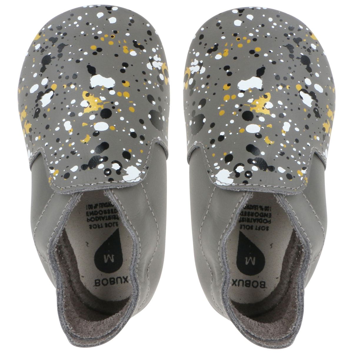 Bobux - Soft Soles Spekkel - Baby Weichsohlige Leder-Krabbelschuhe - Grau/Farbklexxer (Grey)