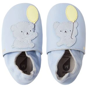 Bobux - Soft Sole Teddy - Baby Krabbelschuhe mit Bärmotiv - Blau (Skyway)