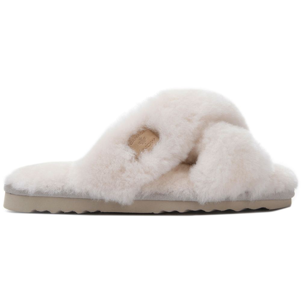 Canada Snow - Edmonton Slippers Cross - Dame Slide-Pantoffel aus Lammfell - Cremeweiß