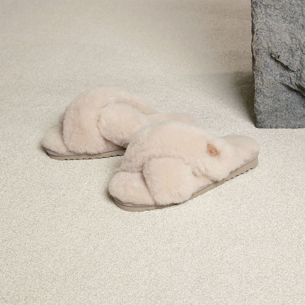 Canada Snow - Edmonton Slippers Cross - Dame Slide-Pantoffel aus Lammfell - Cremeweiß – Bild 4