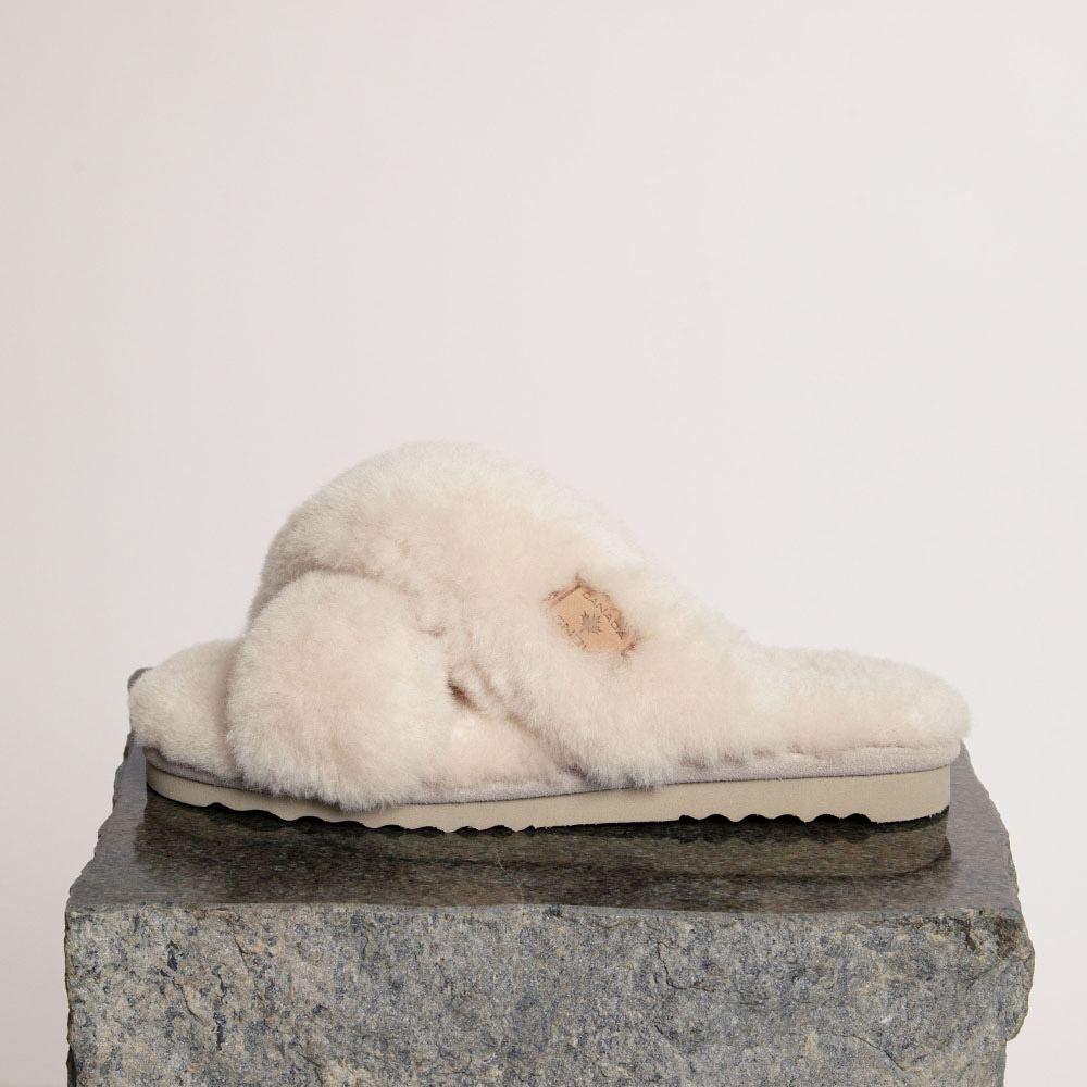 Canada Snow - Edmonton Slippers Cross - Dame Slide-Pantoffel aus Lammfell - Cremeweiß – Bild 5