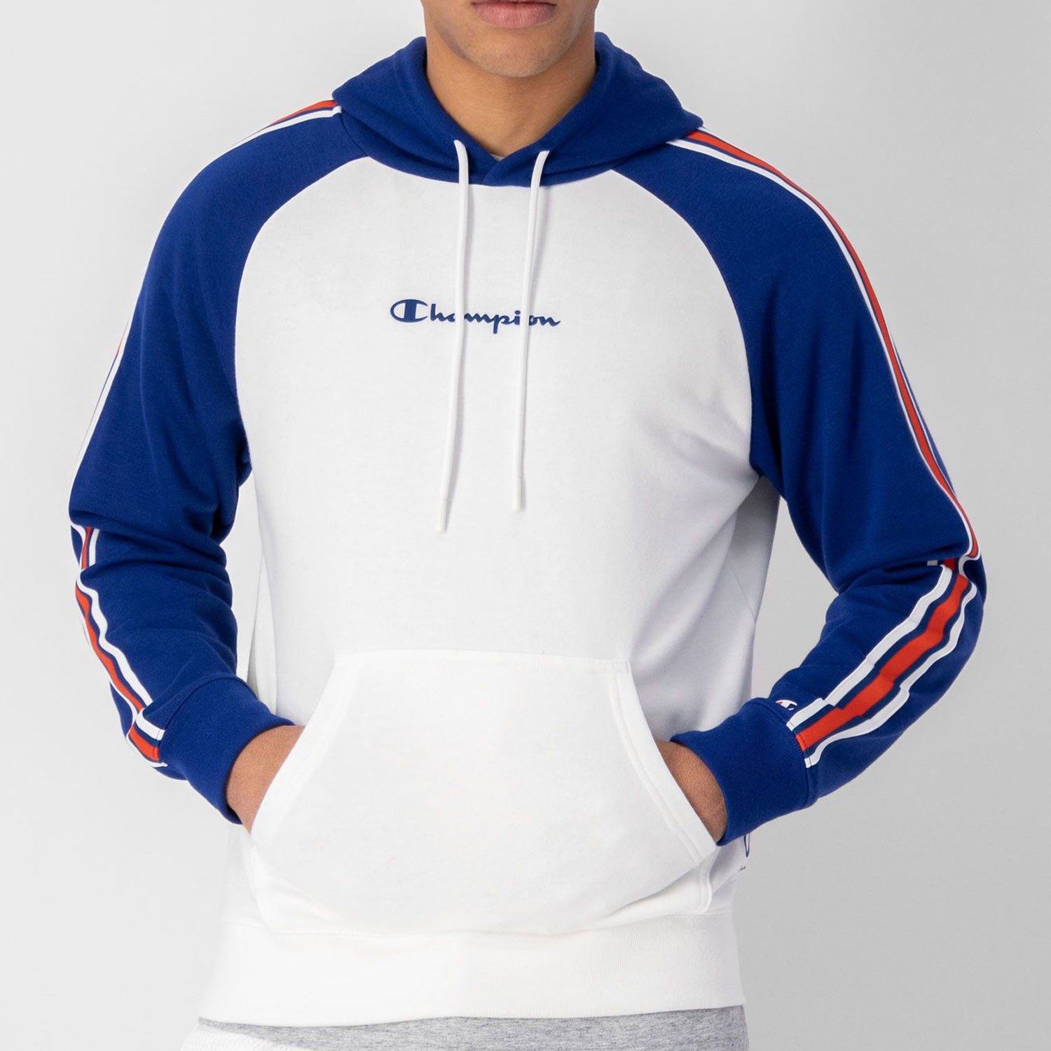 Champion - Hooded Sweatshirt Retro - Herren Basketball French Terry Hoodie - Weiß/Blau (WHT/BWB) – Bild 2