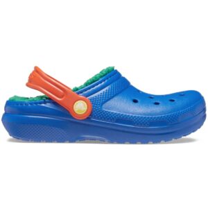 Crocs - Classic Lined Clog Kids - Kinder Pantoffel mit Futter - Blau (Blue Bolt/Multi)