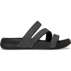 Crocs - Getaway Gems Strappy - Damen Komfort-Pantoletten mit Glanz - Schwarz (Black)
