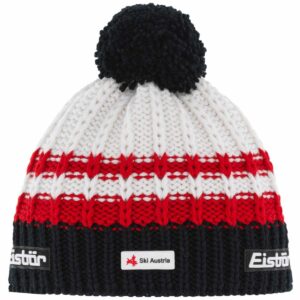 Eisbär - Kova Pompon SKA - Unisex Winter-Strickmütze mit Fleeceband - Schwarz/Ardea/Weiß