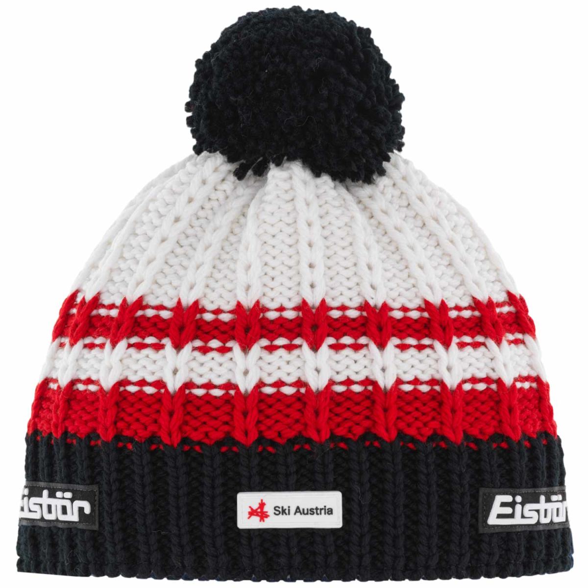 Eisbär - Kova Pompon SKA - Unisex Winter-Strickmütze mit Fleeceband - Schwarz/Ardea/Weiß