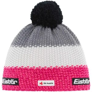 Eisbär - Star Pompon SKA Kids - Mädchen Winter-Strickmütze mit Fleeceband - Pink/Weiß/Grau (Pinkmeliert/White/Graumele)