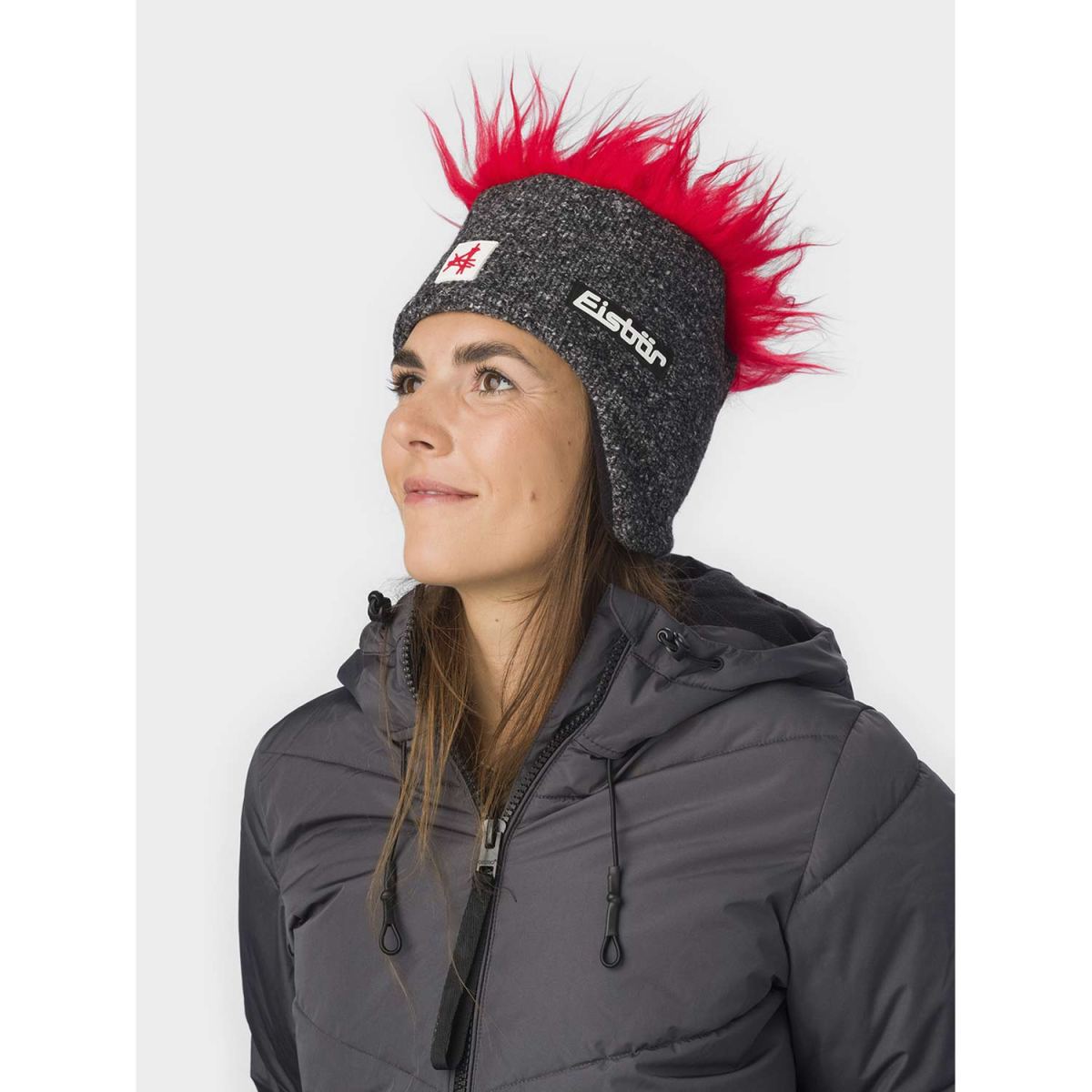 Eisbär - Cocker MÜ SA - Unisex Wuschelhaarmütze mit Fleece-Inlet - Grafit/Rot – Bild 2