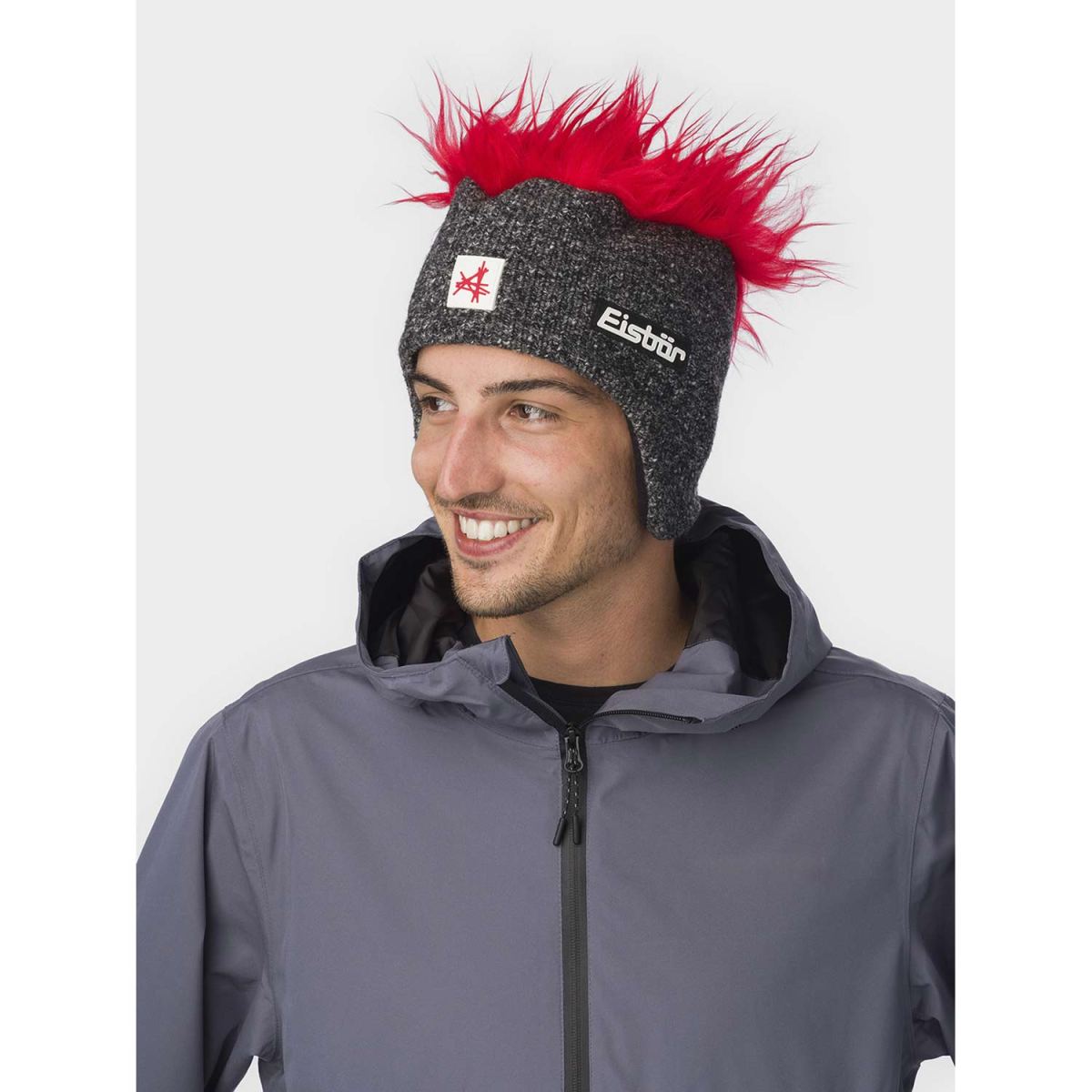 Eisbär - Cocker MÜ SA - Unisex Wuschelhaarmütze mit Fleece-Inlet - Grafit/Rot – Bild 3