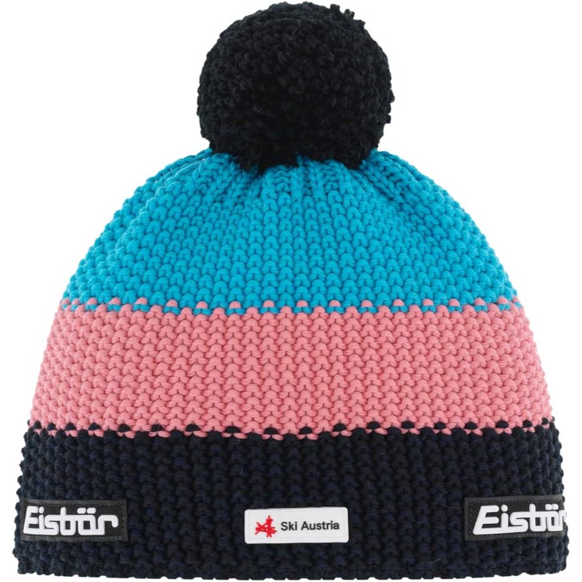 Eisbär - Star Pompon SKA - Damen Winter-Strickmütze mit Fleeceband - Schwarzblmeliert/Strawberry/Mugo