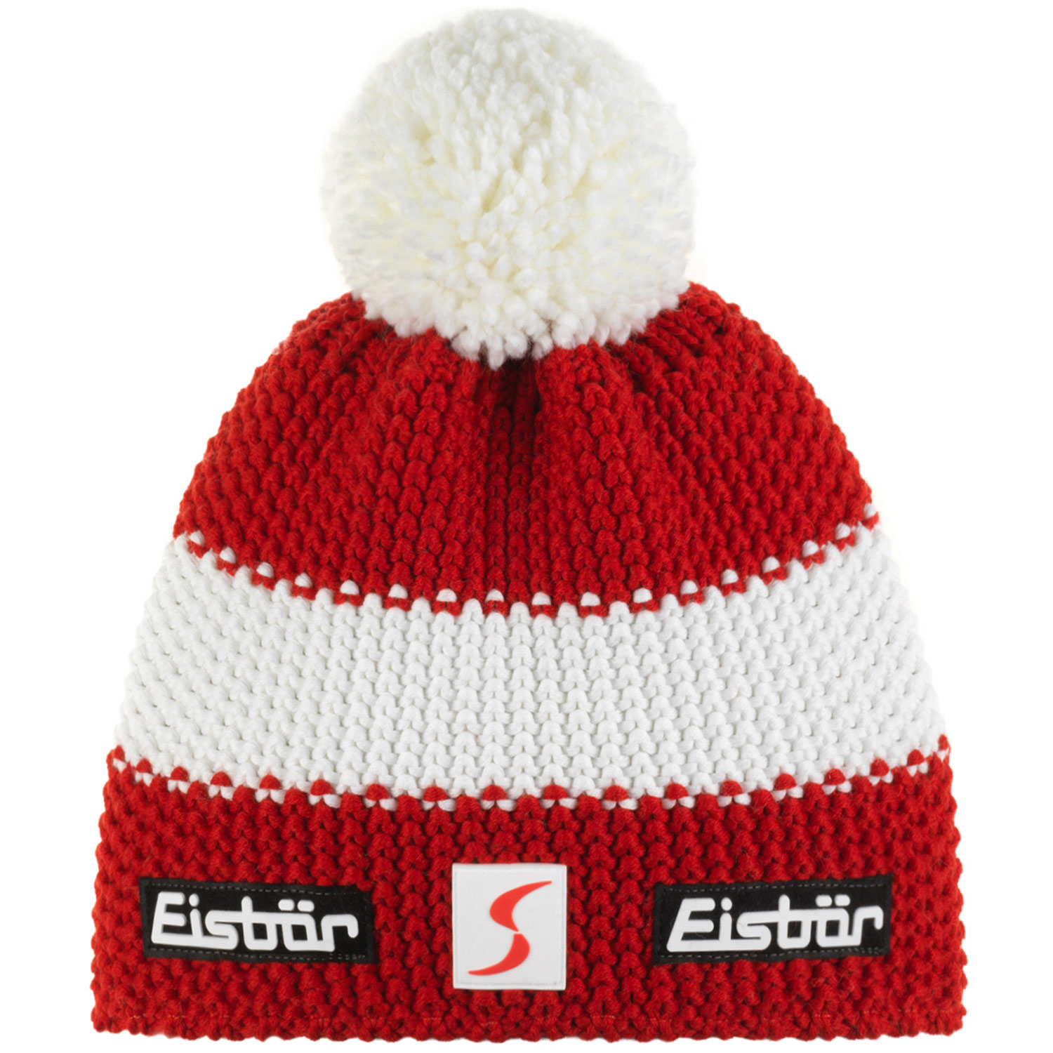 Eisbär - Star Pompon SP Kids - Kinder Winter-Strickmütze - Rot/Weiß/Rot