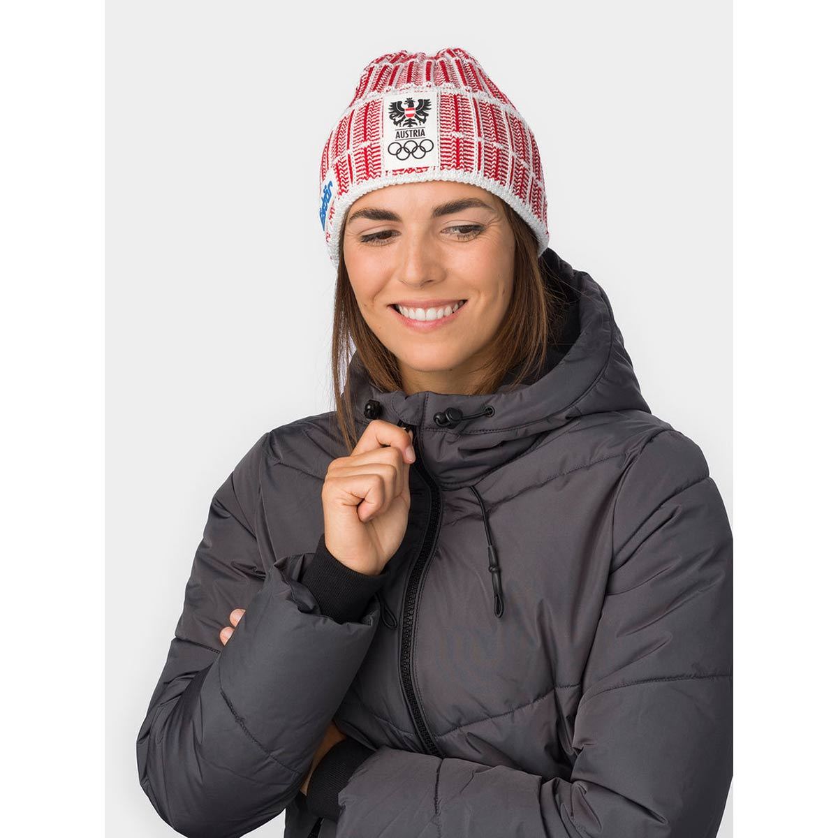 Eisbär - Milano MÜ ÖOC - Unisex Olympia Haube mit Fleeceband - Rot/Weiß – Bild 3