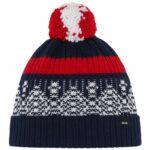 Eisbär - Norrak Pompon - Unisex Wintermütze mit Rot-Weiß-Rot-Bommel - Nacht/White/Ardea