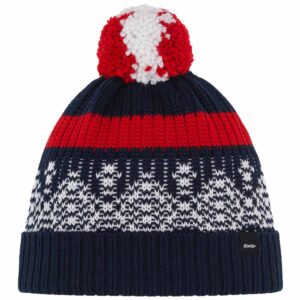 Eisbär - Norrak Pompon - Unisex Wintermütze mit Rot-Weiß-Rot-Bommel - Nacht/White/Ardea