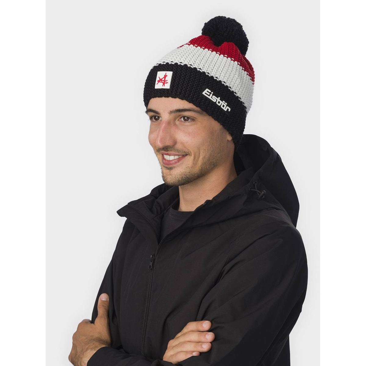 Eisbär - Star Pompon MÜ SA - Unisex Strickmütze mit Fleece-Inlet - Schwarz/White/Ketchup – Bild 3