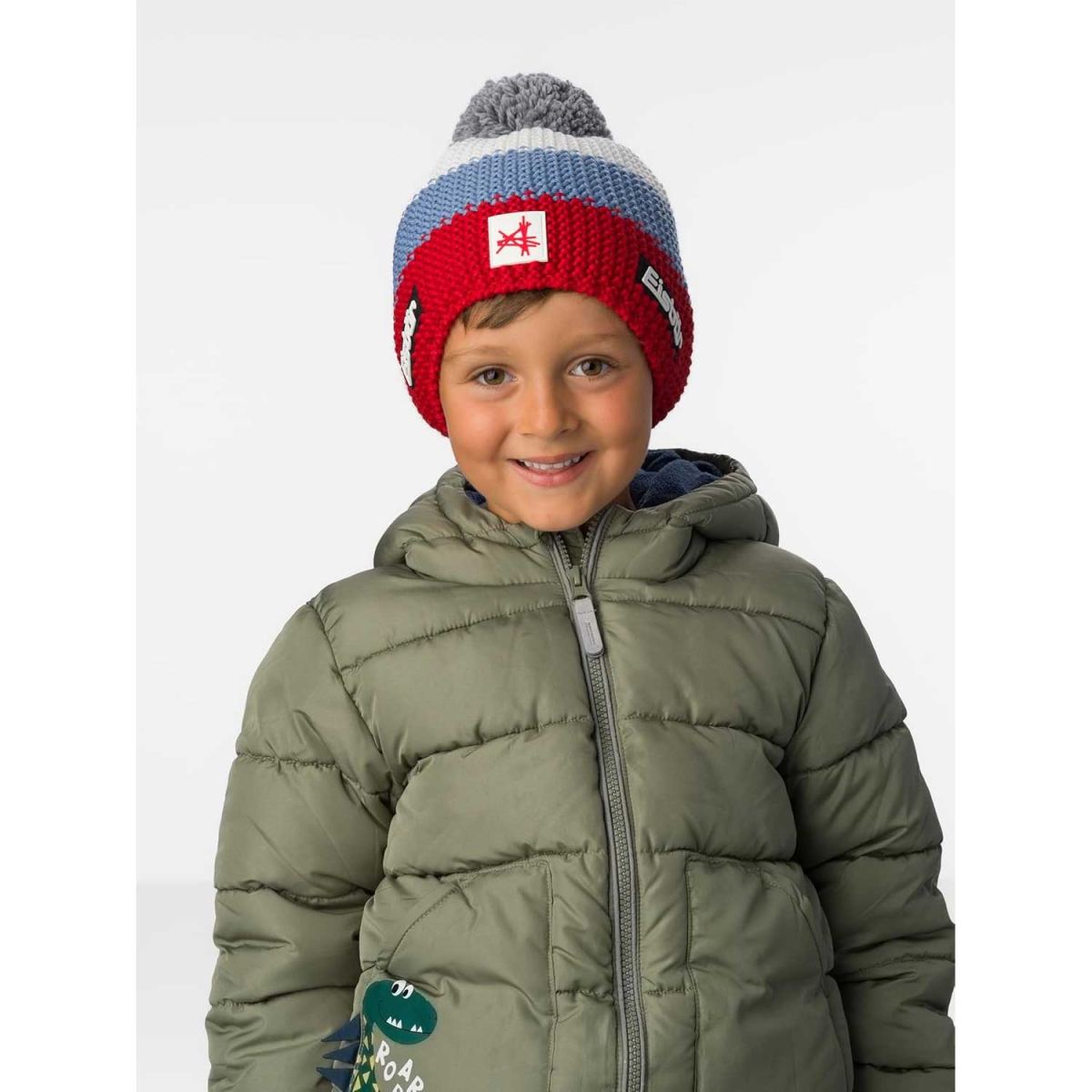 Eisbär - Star Pompon MÜ SA Kids - Kinder Winter-Strickmütze mit Fleeceband - Rot/Hellblau/Weiß (Red/Skyway/White) – Bild 3