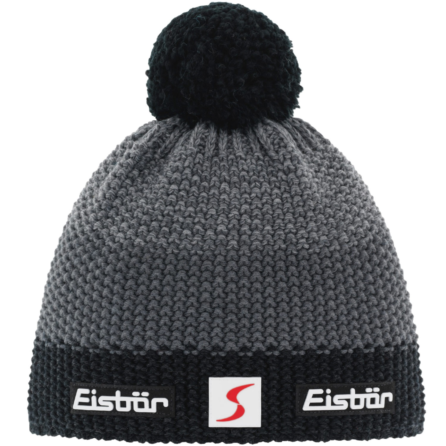 Eisbär - Star Pompon SP Kids - Kinder Winter-Strickmütze - Schwarz/Anthrazit/Graumele