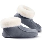 Fellhof - Hüttenpatschen - Unisex Hüttenschuhe mit Lammfellfutter - Blaugrau