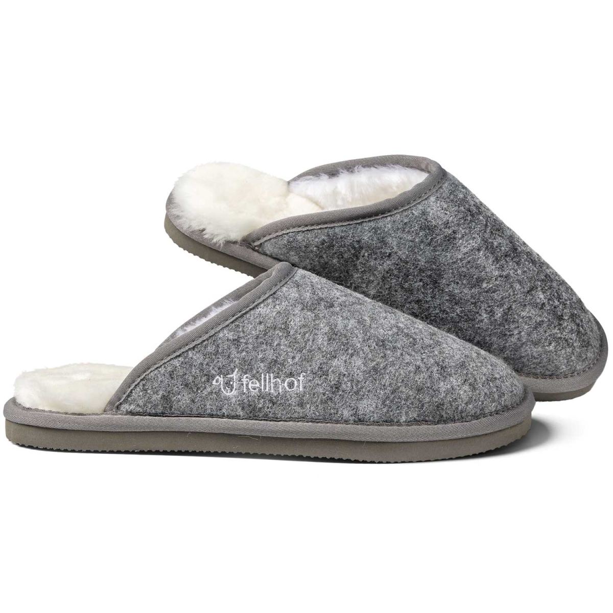 Fellhof - Trendy Filz+ - Unisex Lammfell-Pantoffel mit EVA-Sohle - Grau Melange