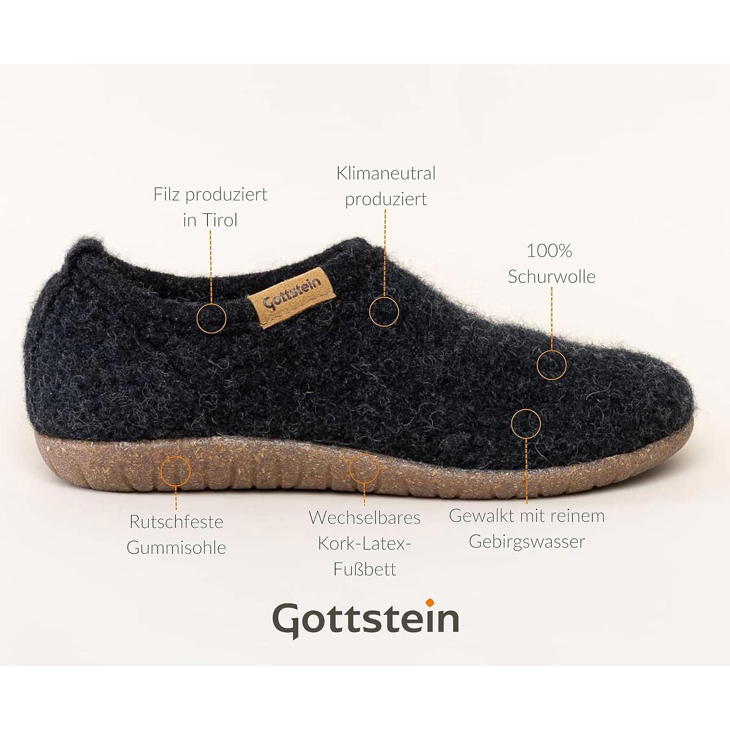 Gottstein - Alpine Midcut RU - Unisex Wollfilz-Hausschuhe mit Gummisohle - Charcoal – Bild 4