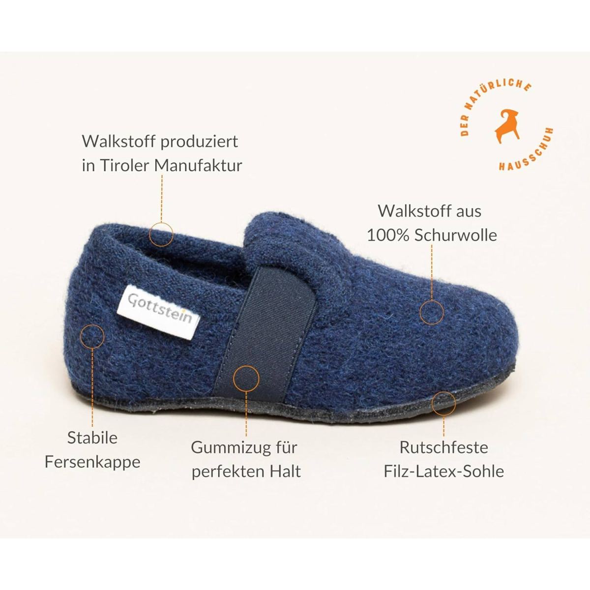 Gottstein - Alpine Runner - Kinder Hausschuhe aus Schurwolle - Dunkelblau (Ink Blue Mele) – Bild 2