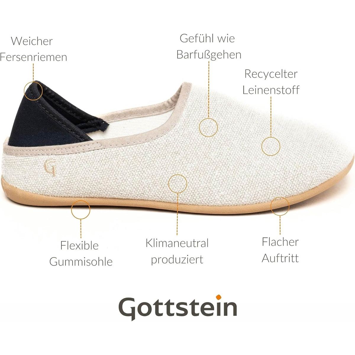 Gottstein - Linen Slip-on - Unisex Leinenhausschuh mit Gummisohle - Beige – Bild 5