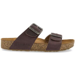 Haflinger - Bio Andrea - Unisex Leder-Pantolette mit Korkfußbett - Braun Country