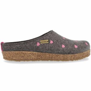 Haflinger - Grizzly Cuoricini - Damen Filz-Kork Pantoffel mit Herzmotiv - Grau (Anthrazit)