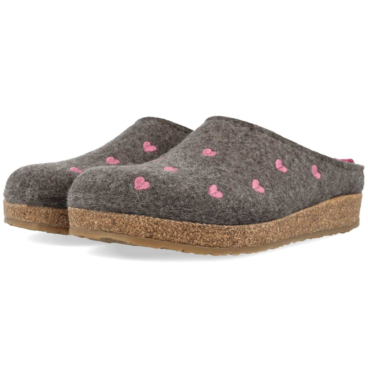 Haflinger - Grizzly Cuoricini - Damen Filz-Kork Pantoffel mit Herzmotiv - Grau (Anthrazit) – Bild 3