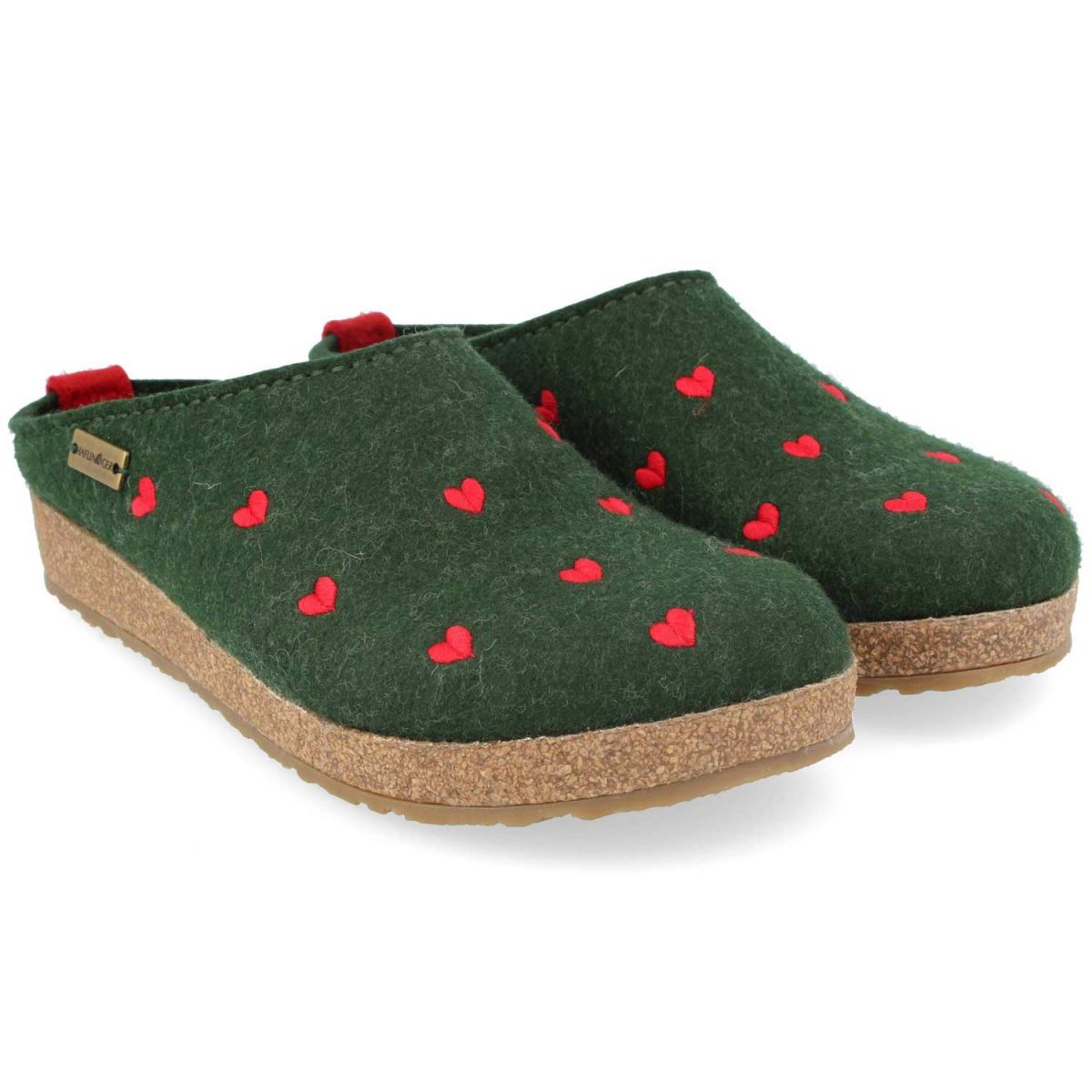 Haflinger - Grizzly Cuoricini - Damen Filz-Kork Pantoffel mit Herzmotiv - Dunkelgrün (Eibe) – Bild 2