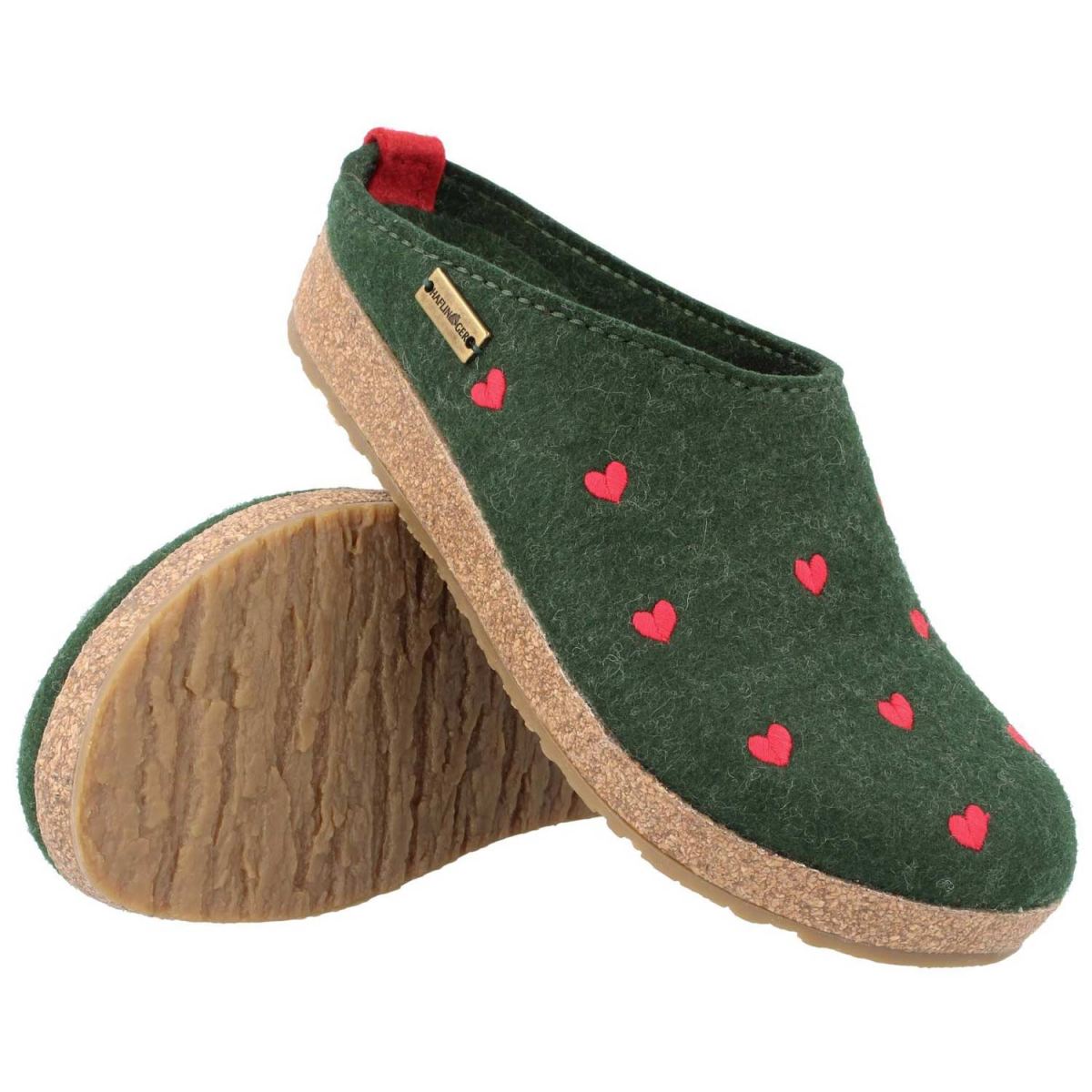 Haflinger - Grizzly Cuoricini - Damen Filz-Kork Pantoffel mit Herzmotiv - Dunkelgrün (Eibe) – Bild 3