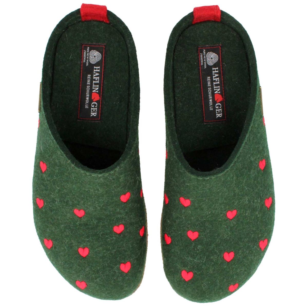 Haflinger - Grizzly Cuoricini - Damen Filz-Kork Pantoffel mit Herzmotiv - Dunkelgrün (Eibe) – Bild 4