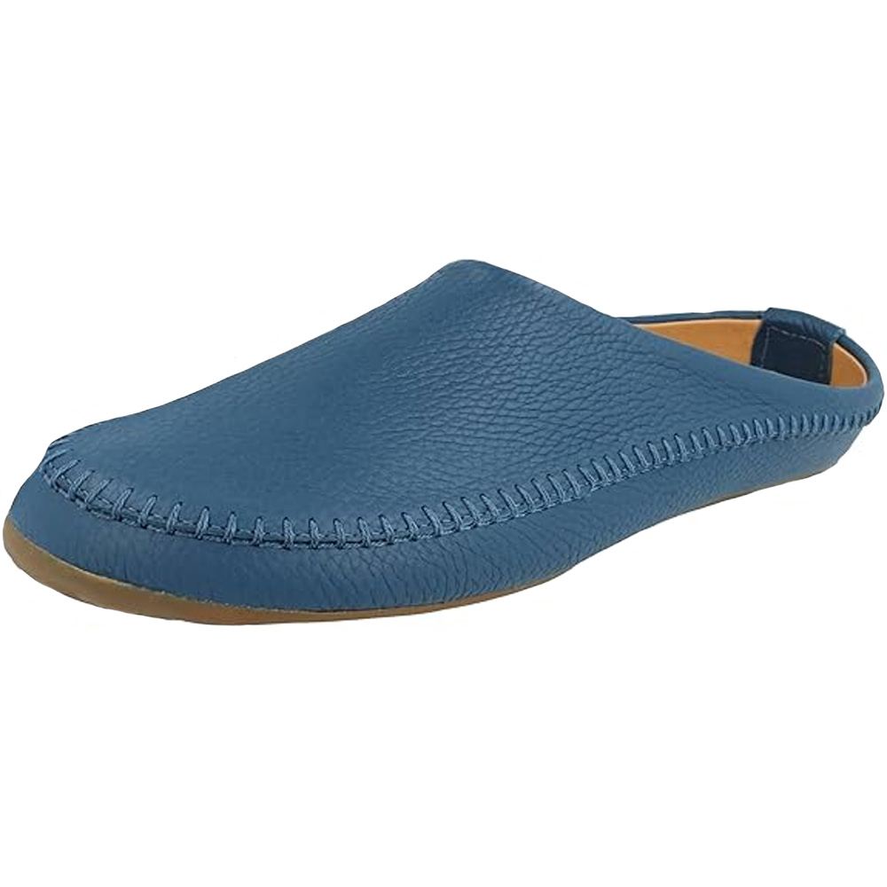 Haflinger - Everest Softi - Unisex Leder-Pantoffel mit Ziernaht - Blau (Kaskade)