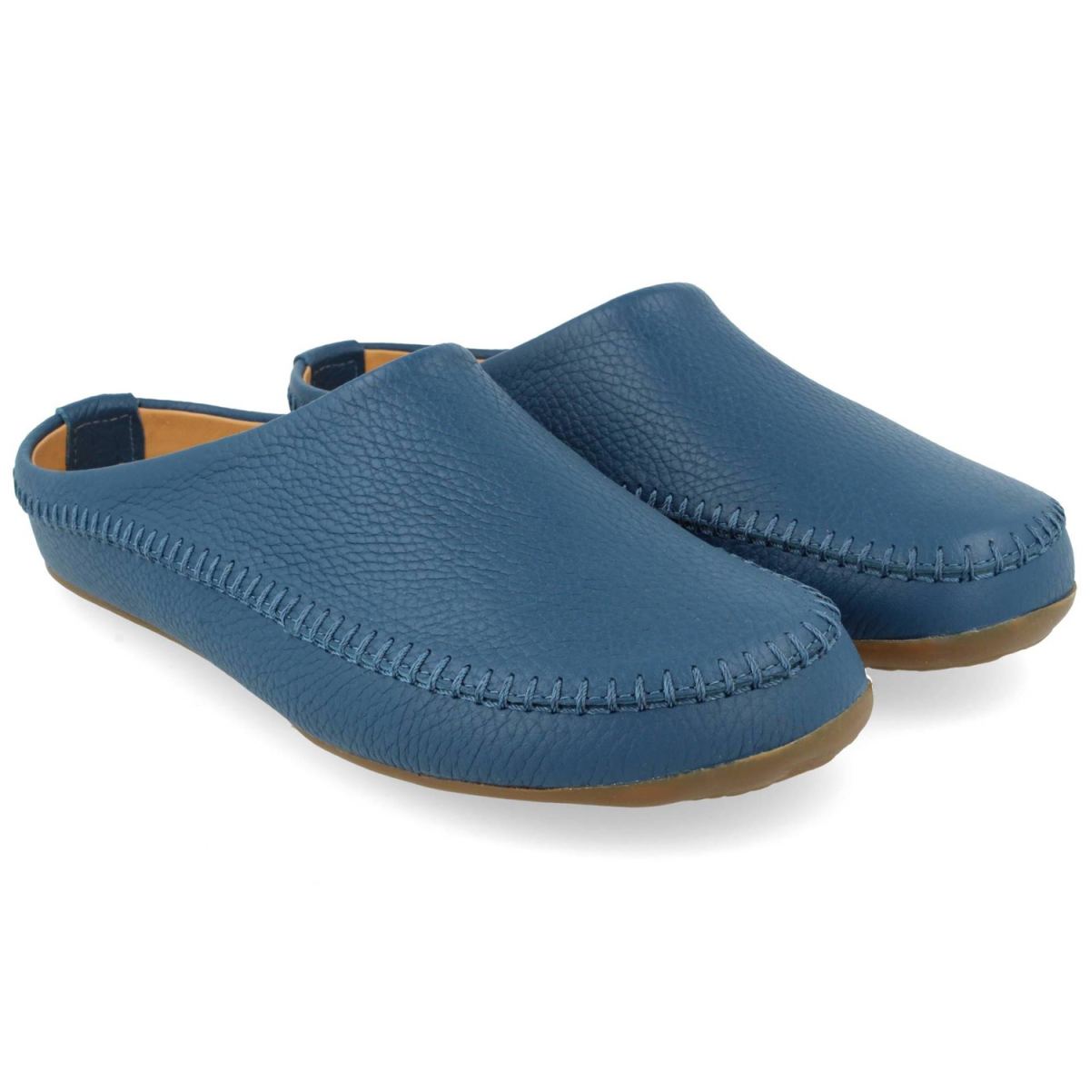 Haflinger - Everest Softi - Unisex Leder-Pantoffel mit Ziernaht - Blau (Kaskade) – Bild 2