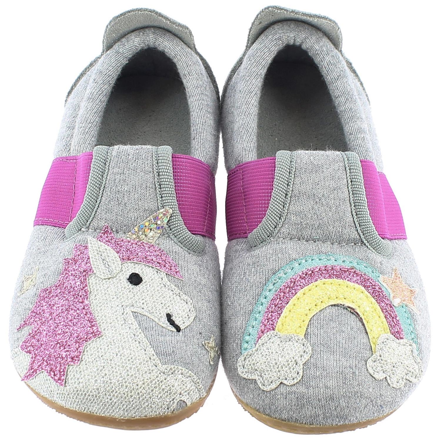 Living Kitzbühel - T-Modell Einhorn & Regenbogen - Mädchen Hausschuhe - Hellgrau