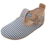 Living Kitzbühel - Susi Streifchen - Mädchen Hausschuhe mit T-Spange - Blau/Weiß/Beige (Sky Blue)