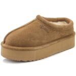 Natural World - Ker - Damen Platform-Pantoffel mit Futter aus Schurwolle - Cognac (Cuero)