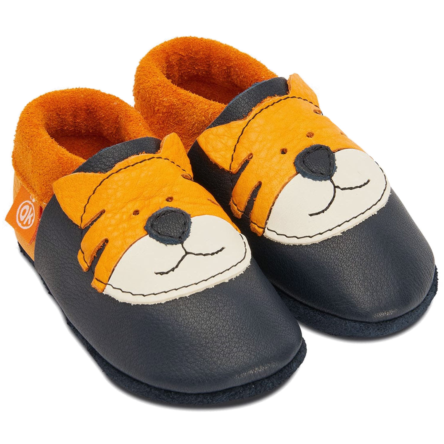 Orangenkinder - Tiger Tom - Kleinkinder Krabbelschuhe - Dunkelblau/Orange