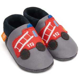 Orangenkinder - Feuerwehr - Kleinkinder Krabbelschuhe - Grau/Schwarz/Rot