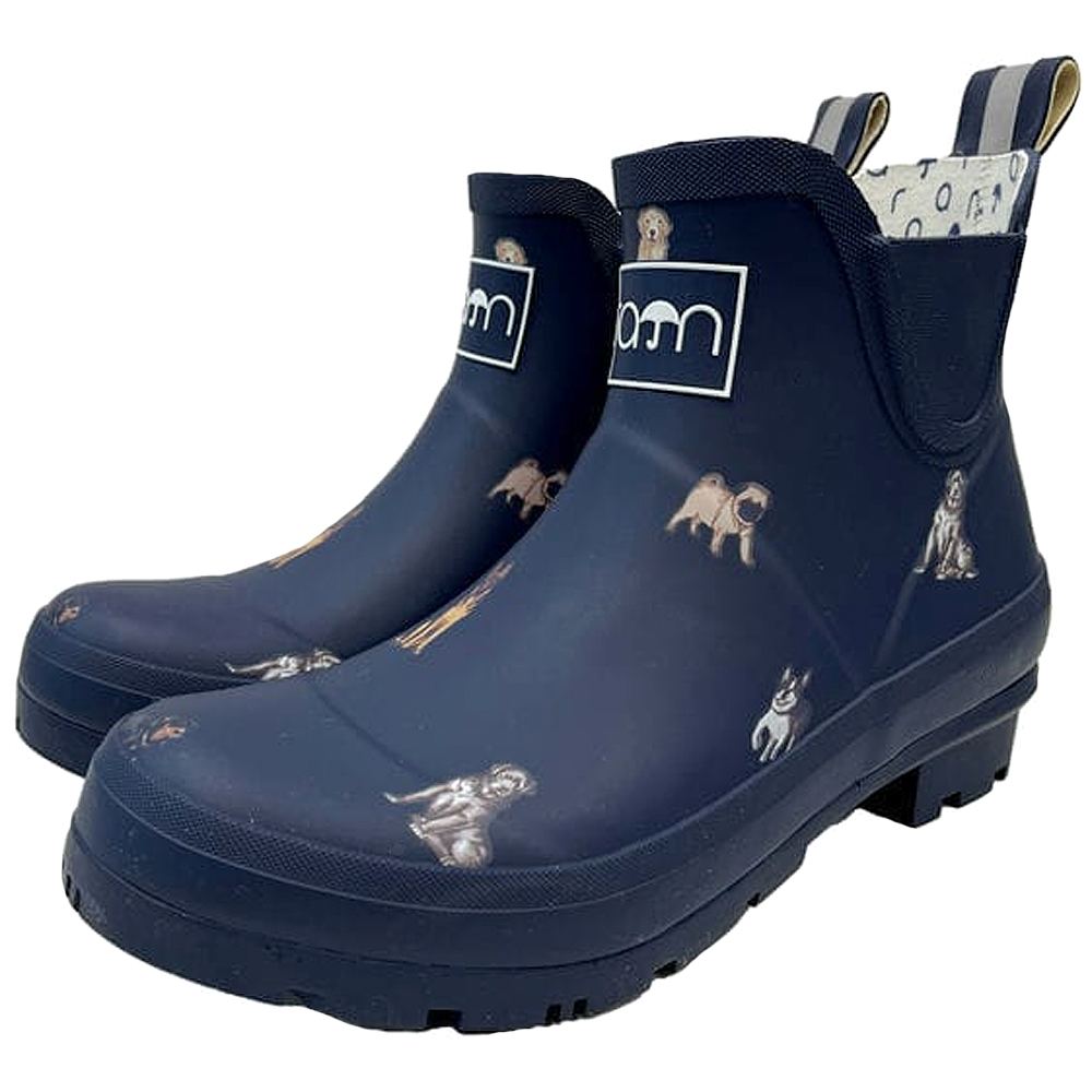 Rajn - Dog Low - Damen Gummistiefelette mit Hundemotiv - Dunkelblau (Blue)