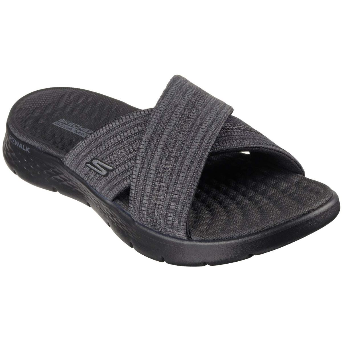 Skechers - Go Walk Flex Sandal - Impressed - Damen Cross Slide-Sandale - Schwarz (Black/Grey)