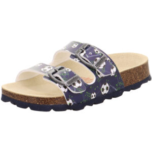 Superfit - Fussbettpantoffel - Jungen Pantolette mit Fußballmotiv - Blau/Mehrfarbig