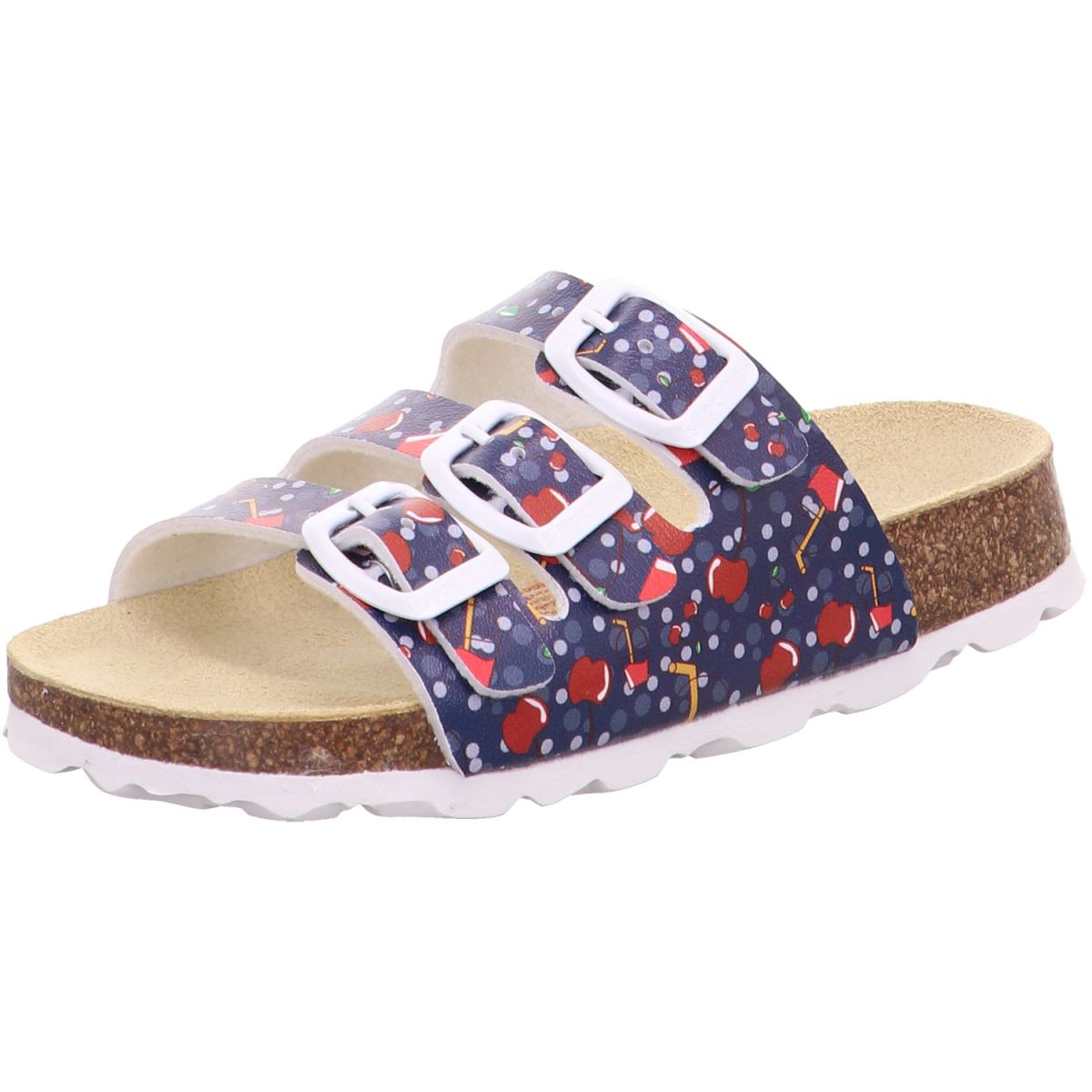 Superfit - Fussbettpantoffel - Mädchen Pantolette mit Kirschenmotiv - Blau/Rot