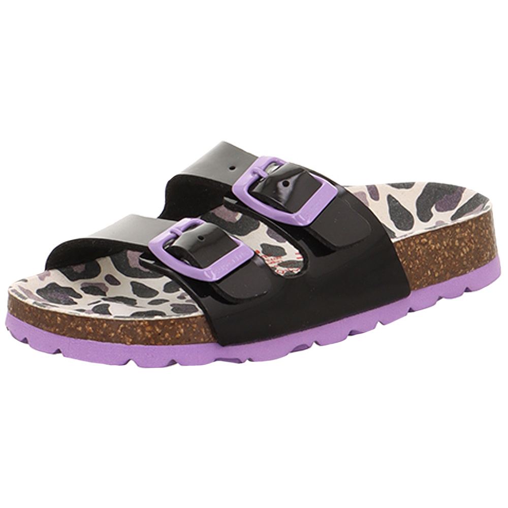 Superfit - Fussbettpantoffel - Mädchen Pantolette in Lack-Optik - Schwarz/Lila